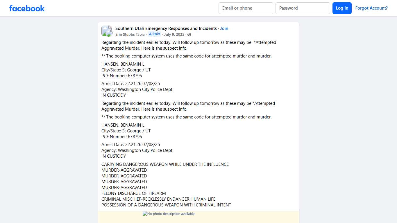 Southern Utah Emergency Responses and Incidents | Regarding the incident earlier today | Facebook